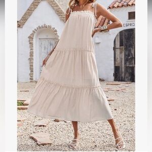 Maxi Sleeveless Spaghetti Strap Tiered Sundress - Size Medium - cream color